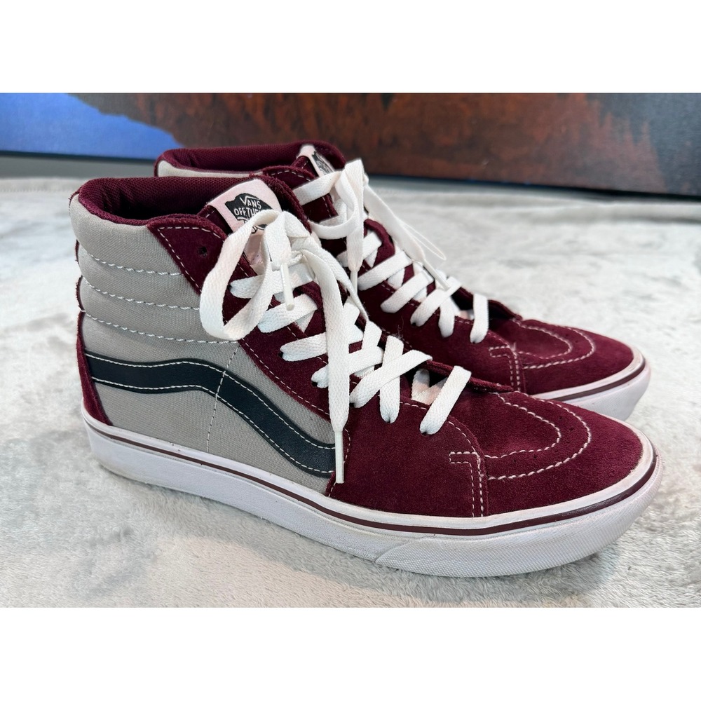 Vans Mens Sk8-Hi ComfyCush High Top Sneakers Burgundy Grey Mens 7 Womens 8.5